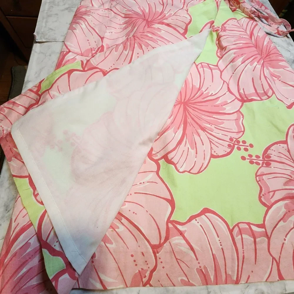 VTG Lilly Pulitzer White Label Women Sz 10 Green Pink Tropical Strappy Dress Y2K - Picture 9 of 15
